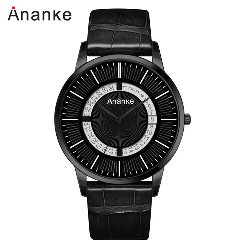 2019 Ananke Топ бренд Модные полые кожаные кварцевые часы для мужчин Relogio Masculino