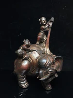 9 tibet buddhism old bronze cinnabar lacquer boy riding an elephant implication good luck town house ward off evil spirits