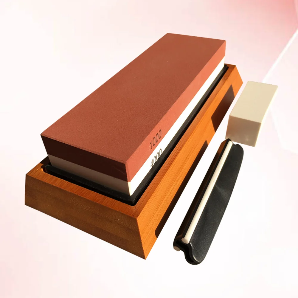 

1 Set Assorted Sharpening Tools Wooden Base Grindstone Double-side Sharpening Stones Kitchen Supplies