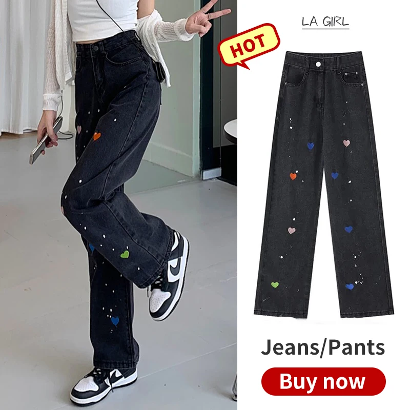 

Love Streetwear Pants Y2k Grunge Women's Jeans Woman High Waist Bottoms Street Wear Large Size Women's Trousers Harajuku Punk