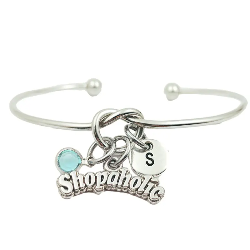 

Shopaholic New Retro Creative Initial Letter Monogram Birthstone Adjustable Bracelet Fashion Jewelry Women Gift Pendant