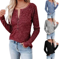 women v neck long sleeve shirts female autumn blouse casual button round neck tops blusas ropa de mujer am3321