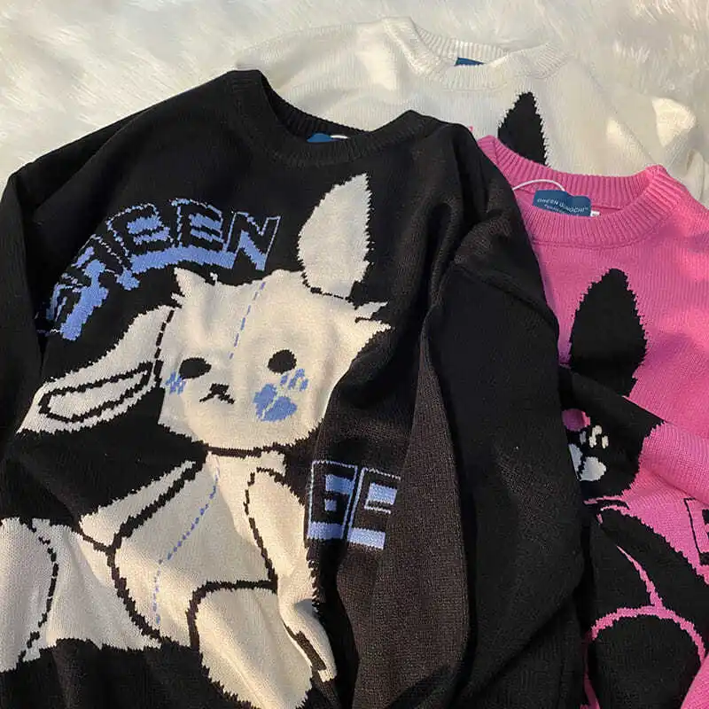 

2021 new jumper Oversized Sweaters Long Sleeve Goth Fashion bunny print Kawaii Grunge Streetwear Harajuku Winter