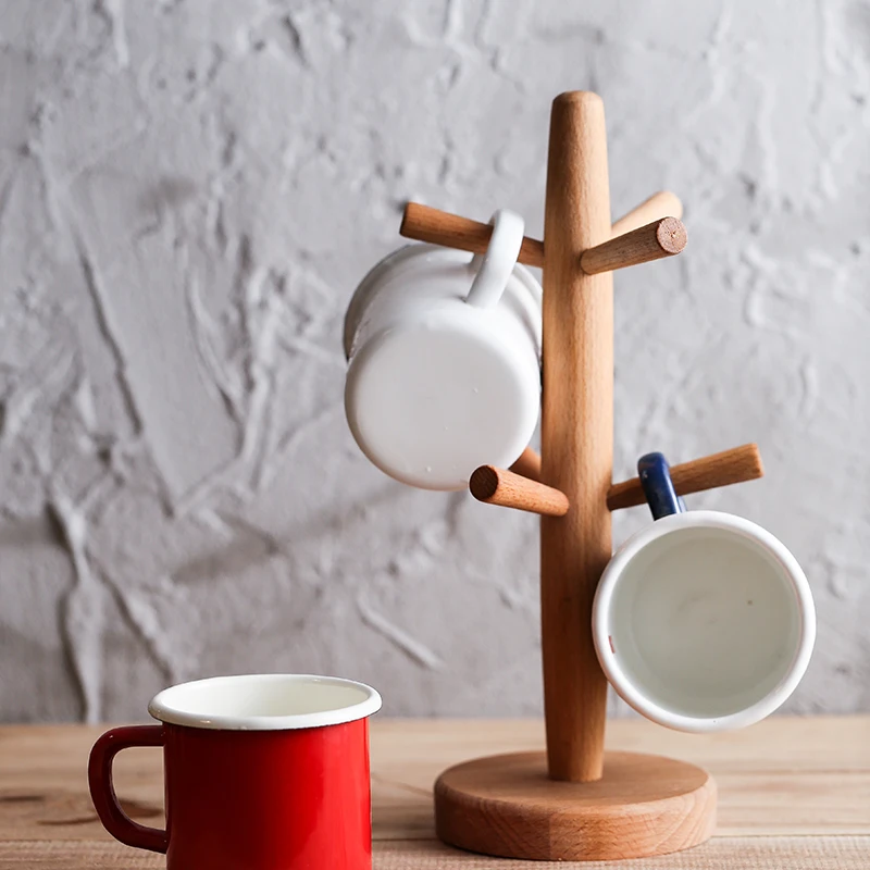 

Japanese beech cup rack creative home coffee cup rack tree shaped tea cup holder drinkware storage wood shelf kitchen display