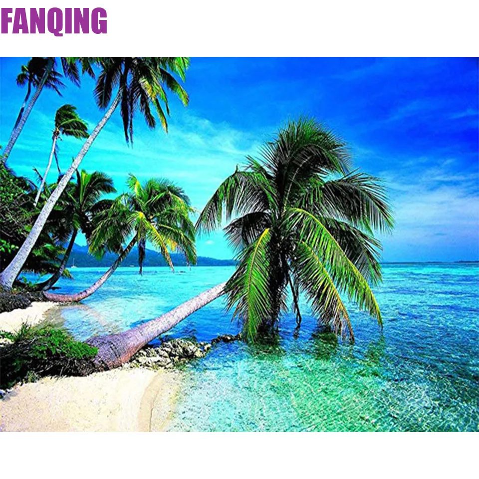 

5D алмазная живопись «сделай сам» с видом на море, Пляжная Мозаика из кокосового дерева, вышивка крестиком, украшение для дома, настенное иск...