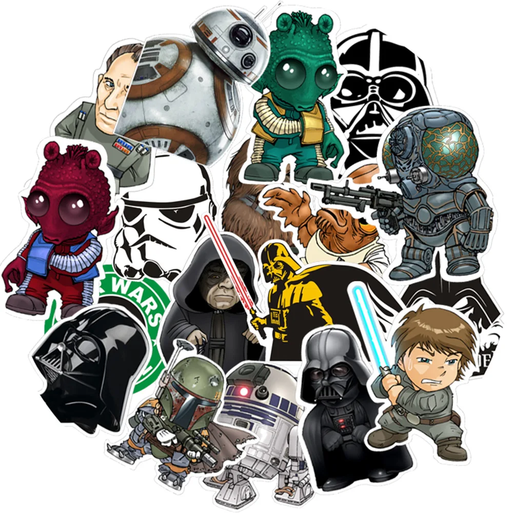 

35pcs Cartoon Starwars Stickers Cosplay Decoration Collection Sticker Leiya Luke Darth Vader lightsaber