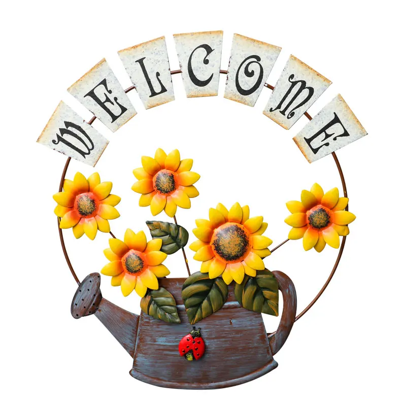 

sunflower watering can welcome theme metal color painting vintage retro beautiful wall plaques