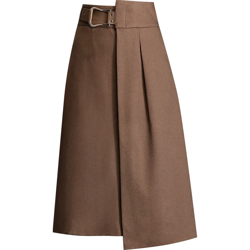 

Autumn Winter 2021 Women Skirt Irregular Design A-Line Mid Skirt Europe American OL Style Office High Waist Lady Woolen Skirts