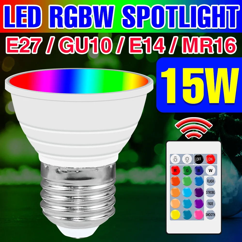 Bombilla LED RGB GU10 E27, lámpara halógena MR16, E14, 85-265V, regulable, con...