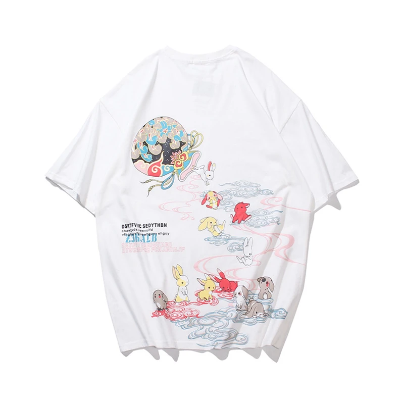 

2021 Men Streetwear T Shirt Hip Hop Rabbit Print Tshirt Harajuku Cotton Summer Short Sleeve T-Shirt Tops Tees WQ465