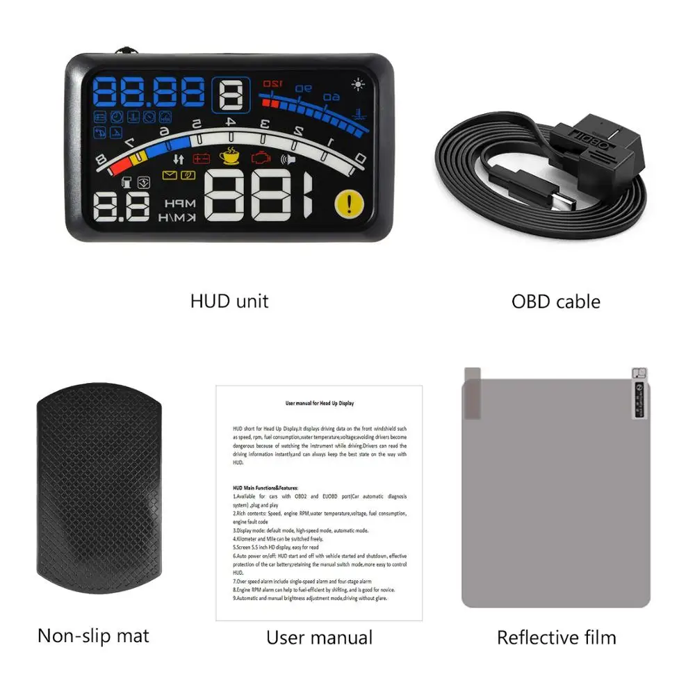 

Universal 5.5 Inch Car HUD Head Up Display OBDII Interface 5.5'' Head Up Display Car Speed Projector 5 on-board computer OBD2