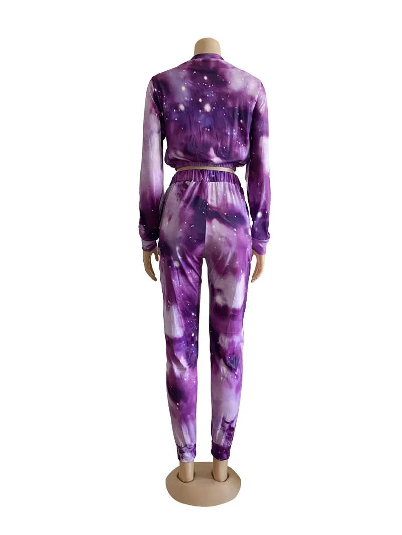 

Women Fashion 2-piece Outfit Set Long Sleeve Tie dye Top+Pants Set for Ladies Female