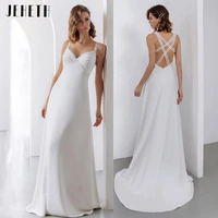 jeheth lace spaghetti strap backless soft satin wedding dress simple v neck a line bridal gowns floor length vestidos de novia