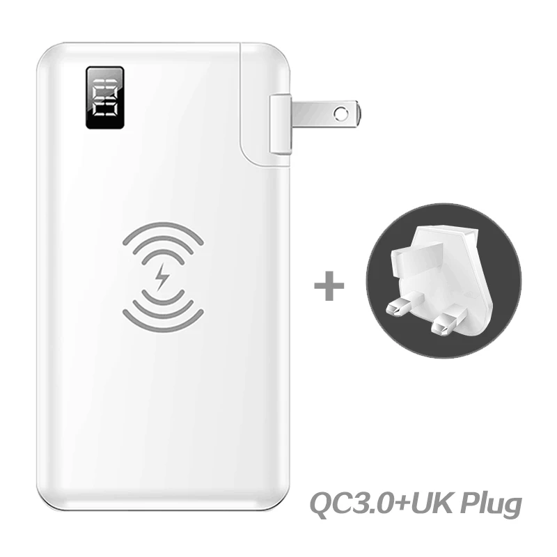 QC3.0 UK Plug White 10000 мАч QC3.0 PD быстрое зарядное устройство Банк мощности Беспроводное зарядное устройство для Iphone samsung Tablet type C USB 3 в 1 18650 power Bank повербанк - Цвет: QC3.0 UK Plug White