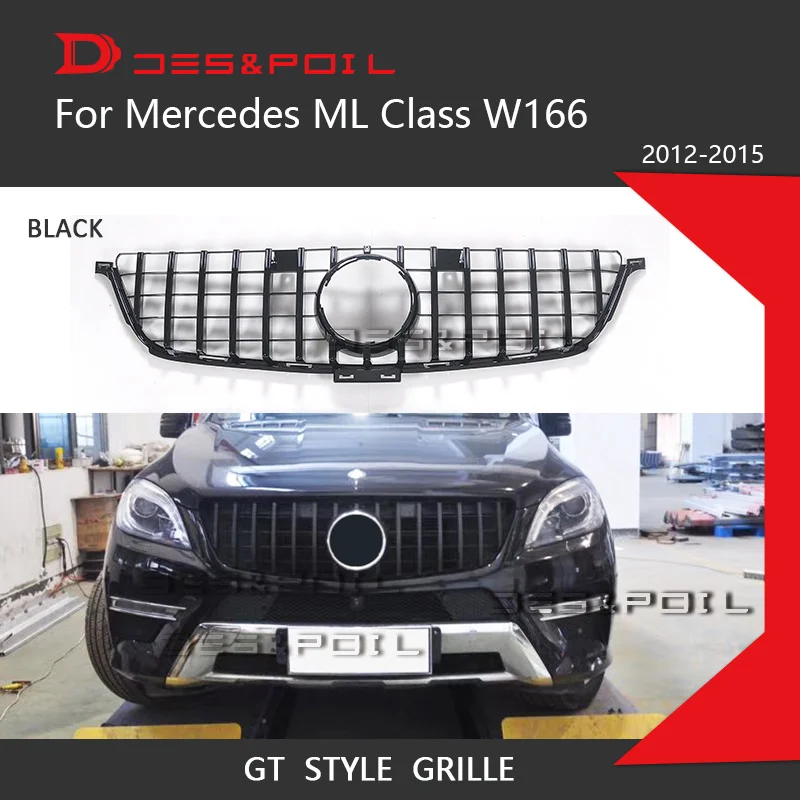 12-15 W166 Black ML класс GT гриль W164 W166 для Mercedes Benz SUV Авто Передняя решетка 2005-2008 2009-2011 2012- ML320 ML350 ML400 ML500 ML550 - Цвет: 12-15 W166 Black