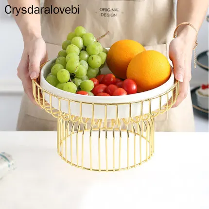 

Northern European Iron Art Ceramic Fruit Bowl Green Living Room Household Coffee Table Candy Salad Plate Snack Basket Decoration
