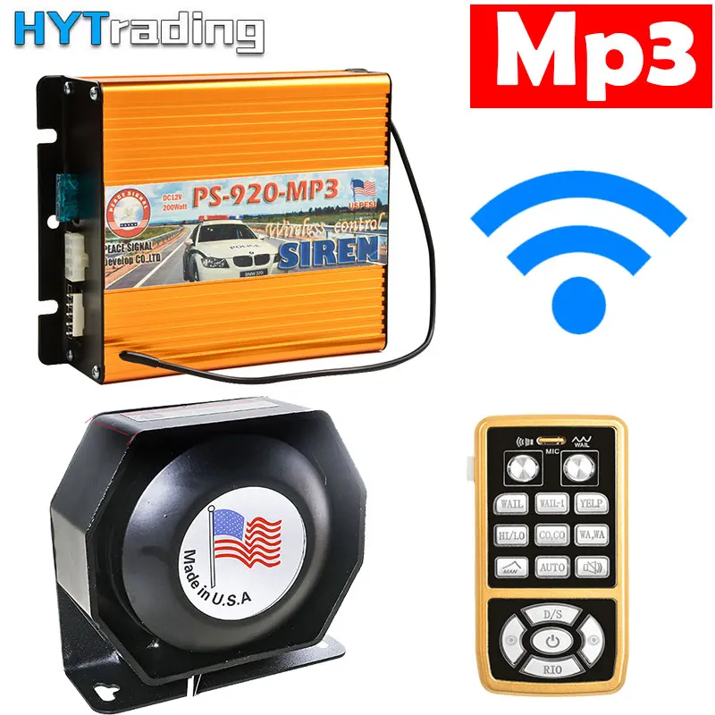 

Sirena Policia With MP3 Function Car Auto Truck 200W 8 Sound Loud Speaker Police Fire Horn PA Siren Horn DC12V Metal Shell