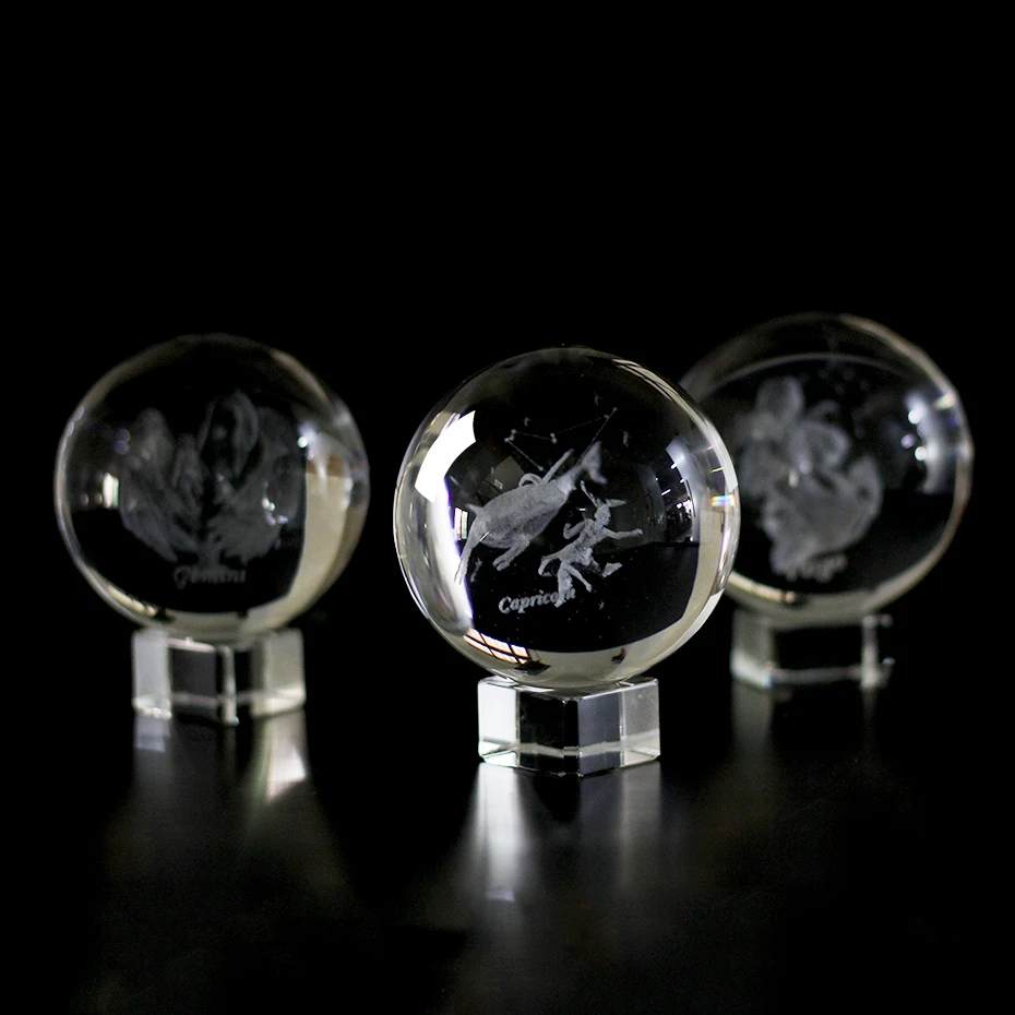 60 MM 3D Zodiac Sign Star Crystal Ball Laser Engraved Glass Sphere Crystal Craft Home Decor Birthday Gift Ornament