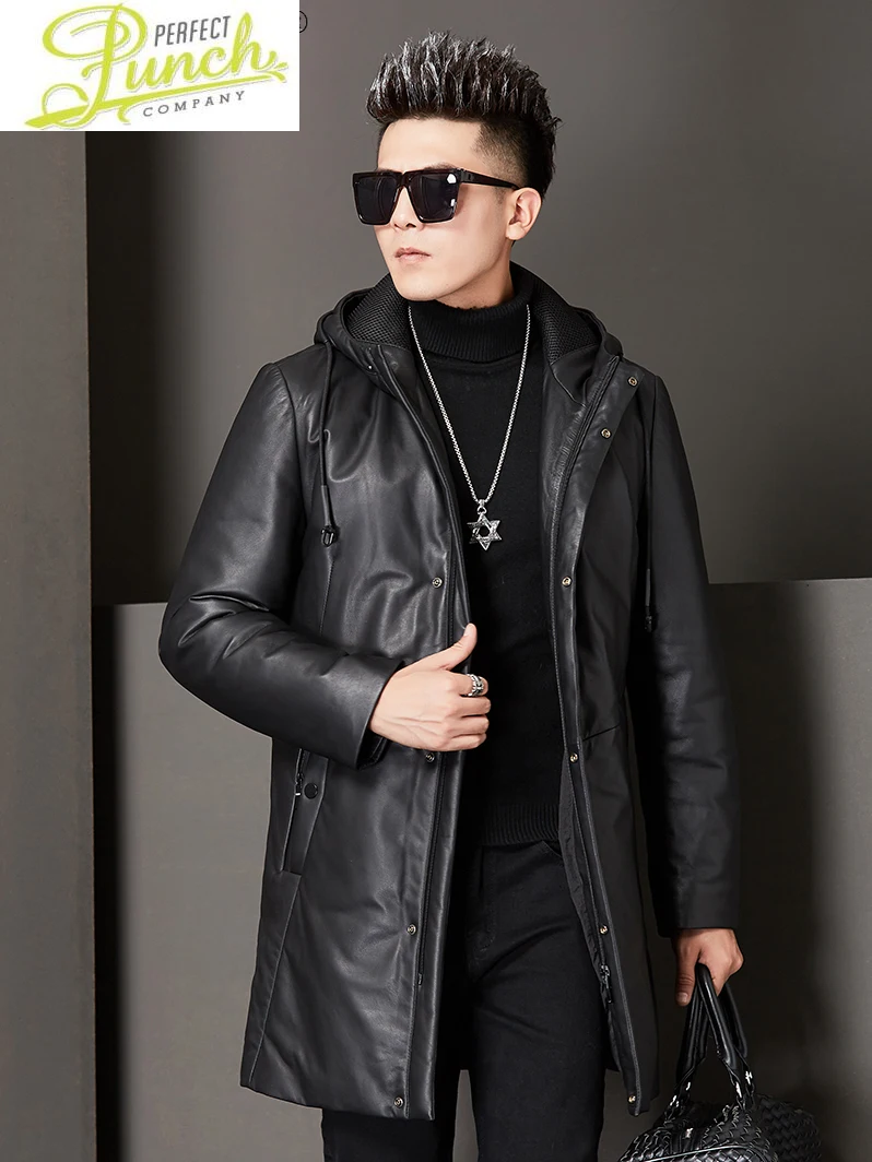 

Clothing Men Genuine Leather Winter Down Jacket Male 6XL Hooded Real Sheep Shearling Coat Thick Windbreaker Ropa LXR341