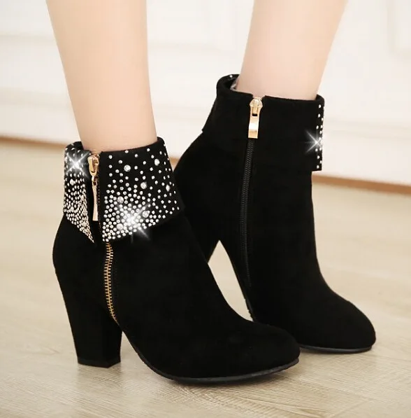 

Женские ботинки с красным кристаллом, зимняя обувь на каблуке, женские ботинки на молнии, размер 43, женские ботинки wed3