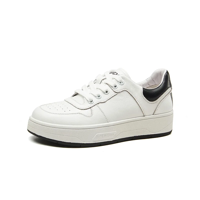 

KANGNAI Sneakers Women Shoes Split Leather Lace-Up Round Toe Flat Platform Comfortable Tennis Female Casual Shoes