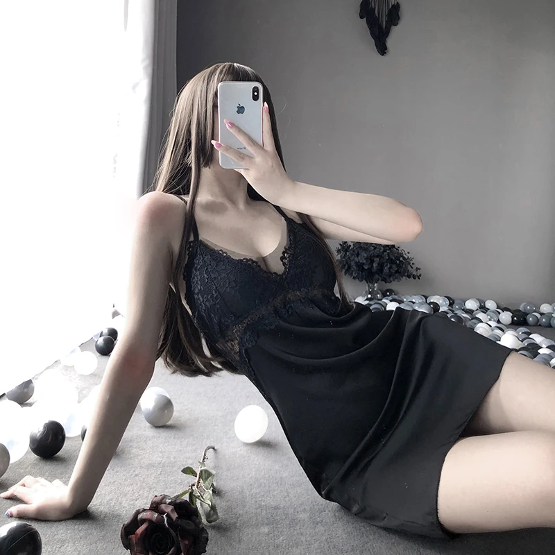 

Women Sexy Lingerie Lace Satin Silk Underwear Sleepwear Night Dress Temptation Sling Embroidery V-Neck Nightgowns