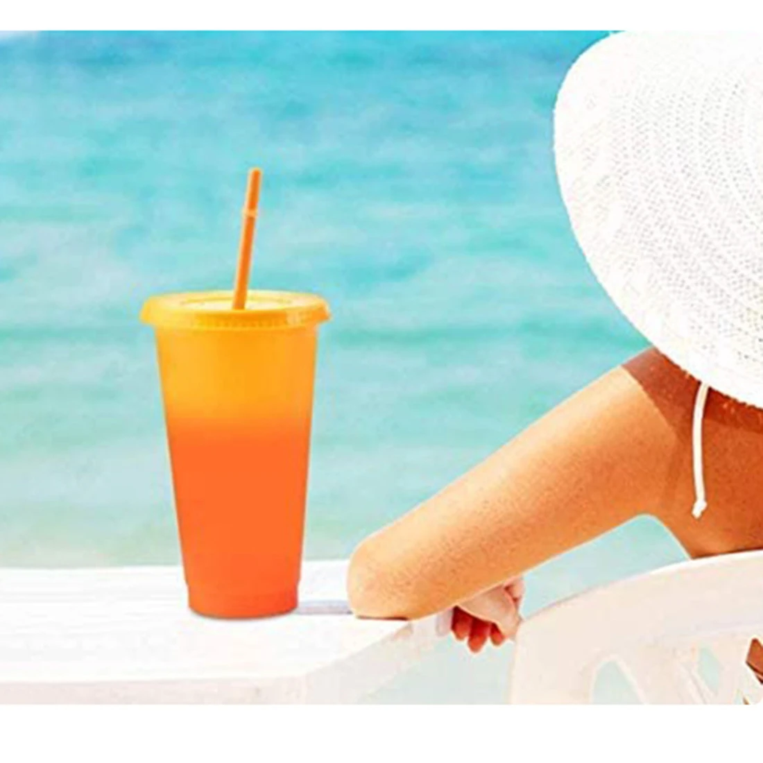 

710ml Reusable Thermochromic Straw Cup Plastic Reusable Sequined Glitter Juice Personalized Bottle Outdoor Portable Travel Sport