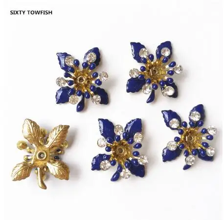 5 Pieces/lot 8 styles Copper Filigree Rhinestone Flower Slice Charms Base Setting DIY Jewelry Accessory Findings - Цвет: 026-21x17mm