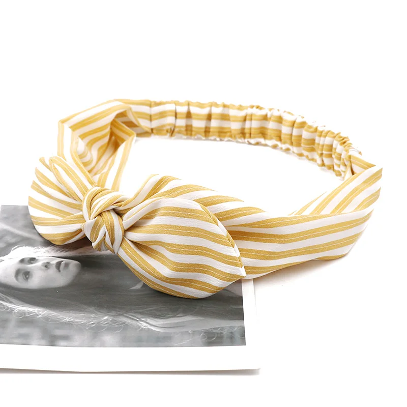 style 8 yellow Одноцветный ободок с заячьими ушами для женщин, завязанный бантом, повязка для волос, женский эластичный ободок для волос с заячьими ушками, головной убор, аксессуары для волос - Цвет: style 8 yellow