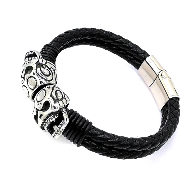 

Black Genuine Leather Bracelet Charm Bracelets Genuine for Men Punk Braided Rope Steel Magnetic Button Male Bracelet Jewelry