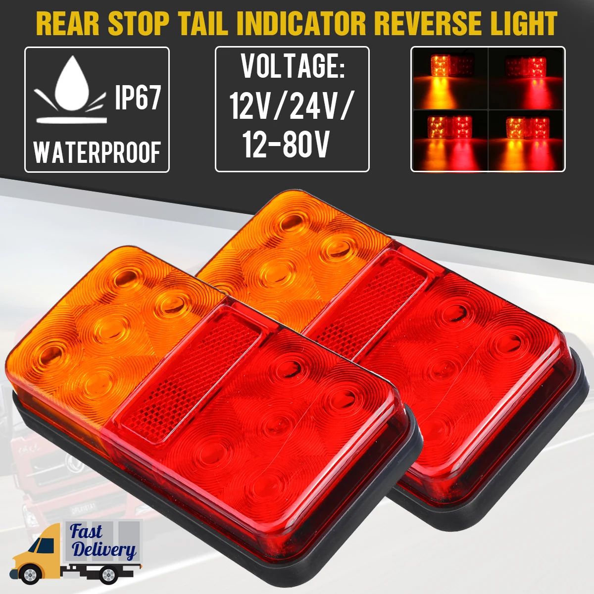 

2PCS 12V 24V LED Tail Light Taillight Turn Signal Indicator Stop Lamp Rear Brake Light for Car Truck Trailer Caravan