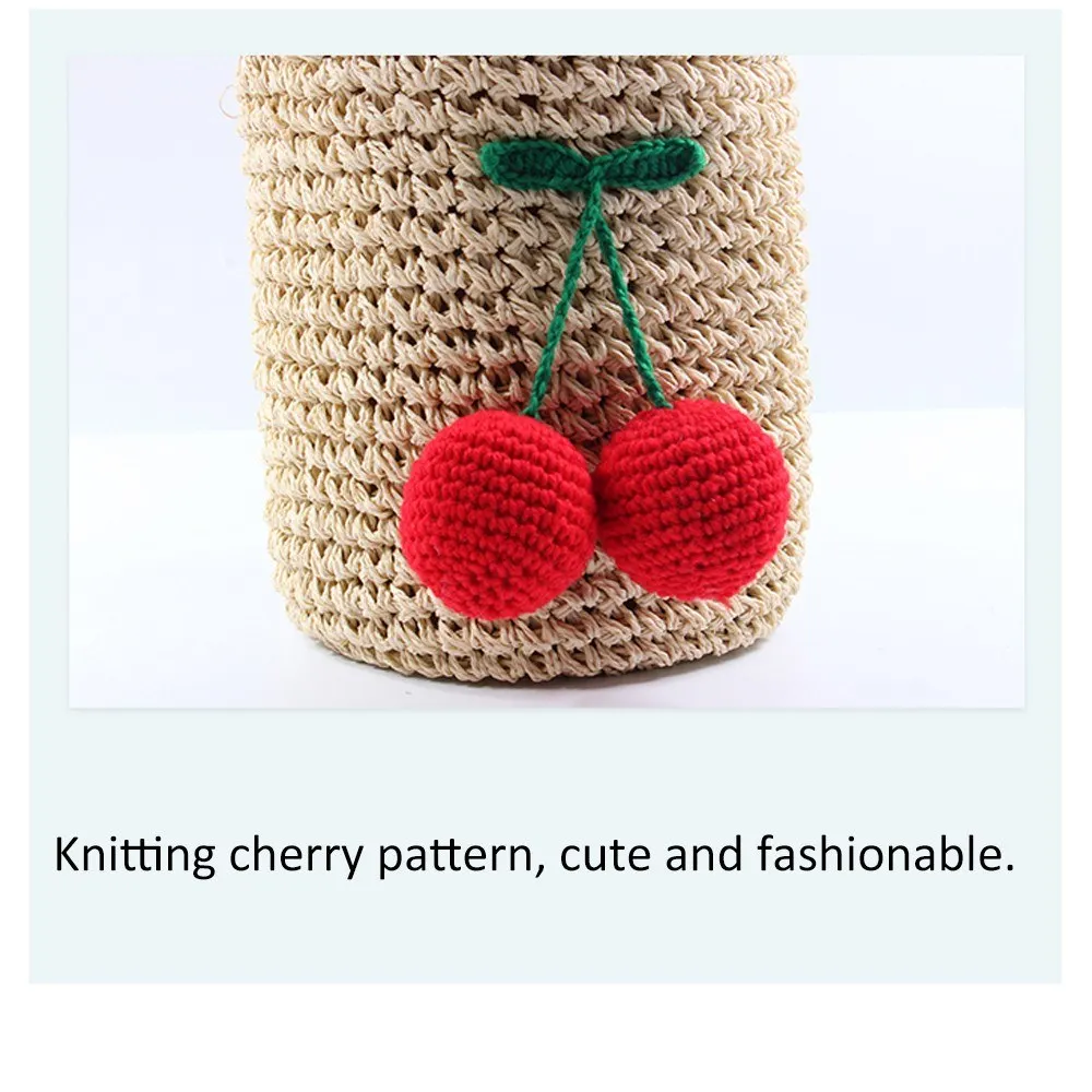 

Fashionable Cute Cherry Weave Bag Vacationing Beach Summer Paper Strings Shoulder Bags Beautiful and Elegant Well Design for Wom