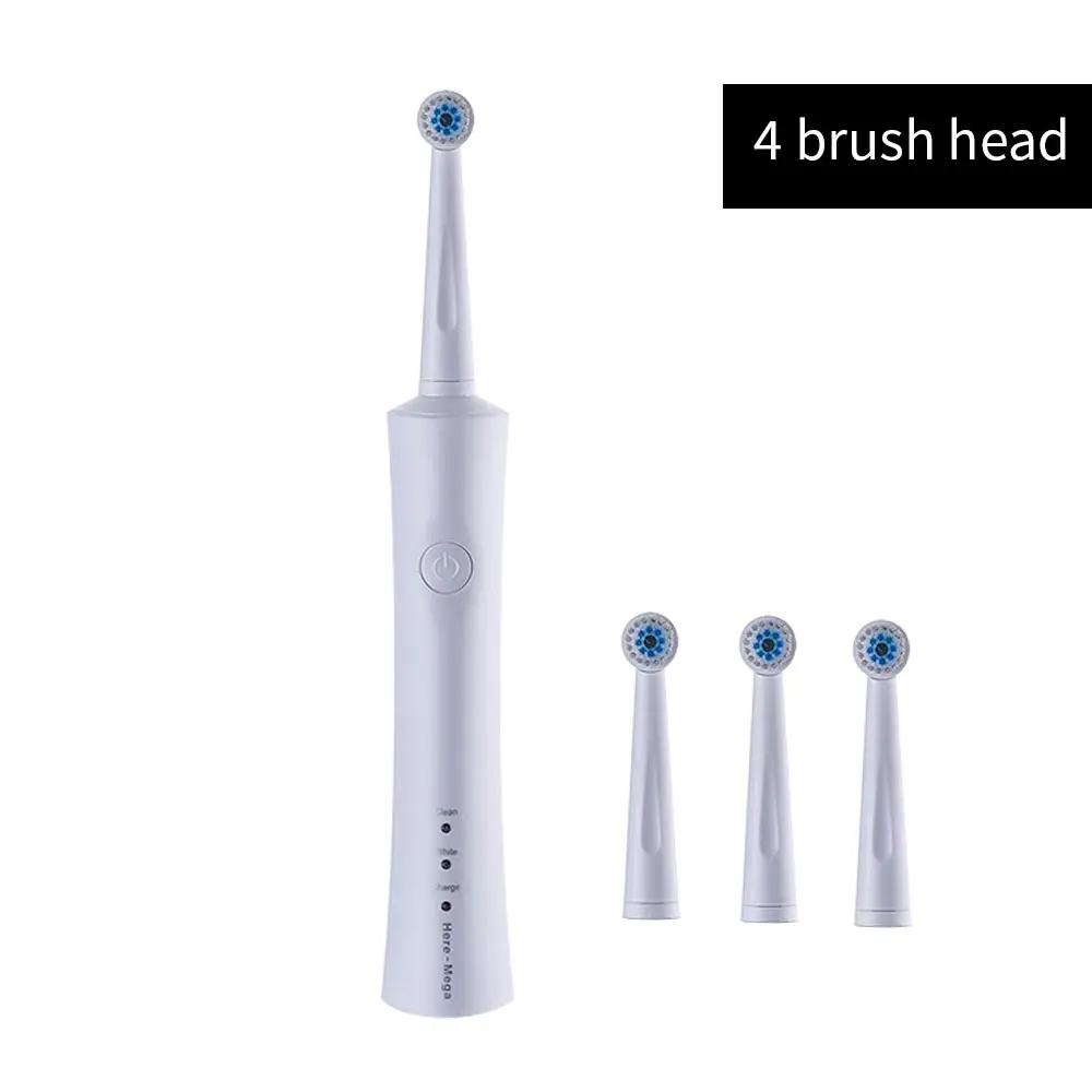 R02 white-4heads Здесь Мега электрическая зубная щетка вращающаяся взрослая автоматическая зубная щетка USB перезаряжаемая щетка для чистки головки сменные умные - Цвет: R02 white-4heads