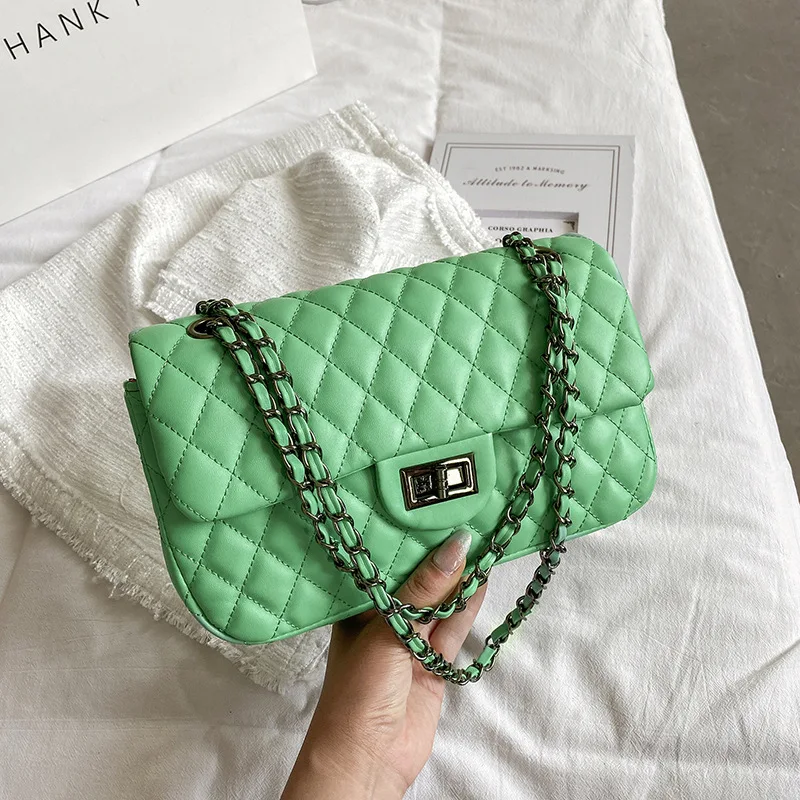

Rhombus Quilted Design Shoulder Bag Diamond Lattice Large Capacity Women Bags Luxury Chains Soft PU Leather Purses and Handbags