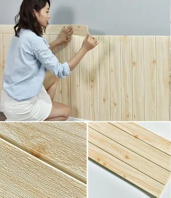 Самоклеящиеся 3d обои мягкие настенные наклейки с имитацией древесины из пены для