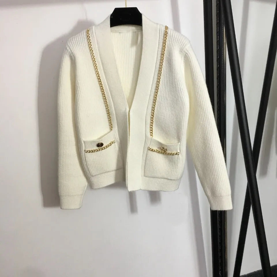 

Cardigan Women Chain Sweater Fall Korean Fashion V-Neck Knitted Lady Clothes Solid Casual Warm Loose Coat New B922924