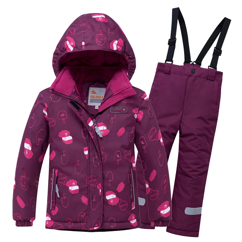 Pink Лыжный костюм для девочек, детский зимний костюм, водонепроницаемая верхняя одежда для детей, лыжная куртка и штаны, лыжный комплект из 2 предметов, одежда для сноуборда для девочек - Цвет: Pink