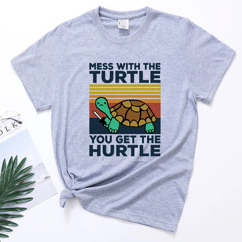 

Turtle Mess With The Turtle You Get The Hurtle Vintage Funny fashion t shirt Unisex High Quality 100% Cotton Novelty T-Shirt