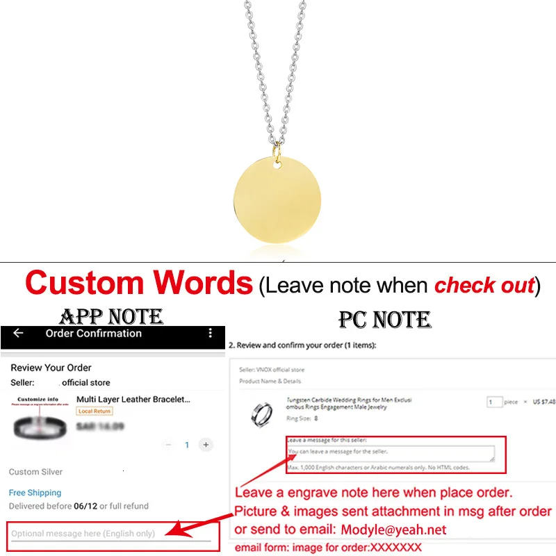 ZORCVENS круглая бирка для собаки ожерелье серебро/золото/черный цвет из нержавеющей