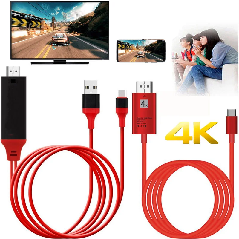 Адаптер для кабеля 4K 1080P HDMI совместимый с Type C телефона на ТВ USB видео конвертер