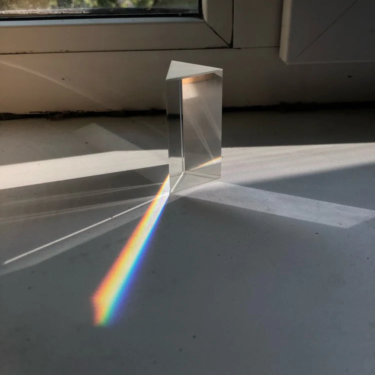 

Students Teaching Equipment 30x30x50mm Triangular Prism Optical Prisms Glass Physics Teaching Refracted Light Spectrum Rainbow