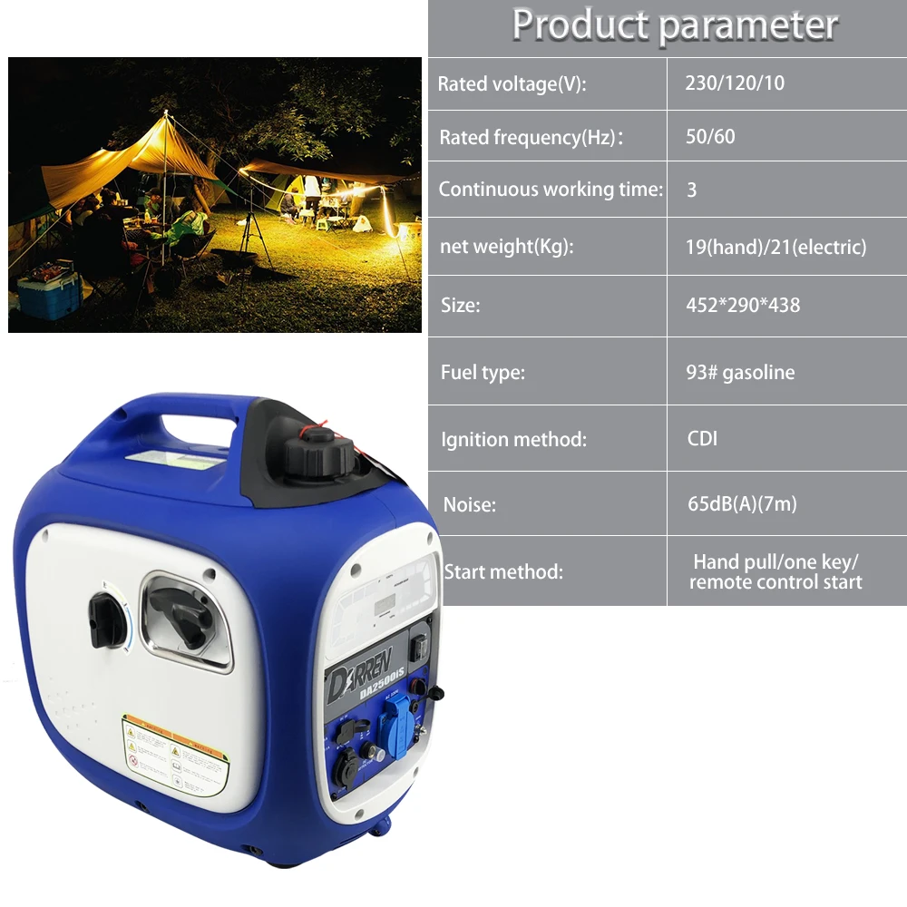 

Electric Generator Gasoline Engine Gasoline Portable Generator Silent Inverter Generator 2.2Kw