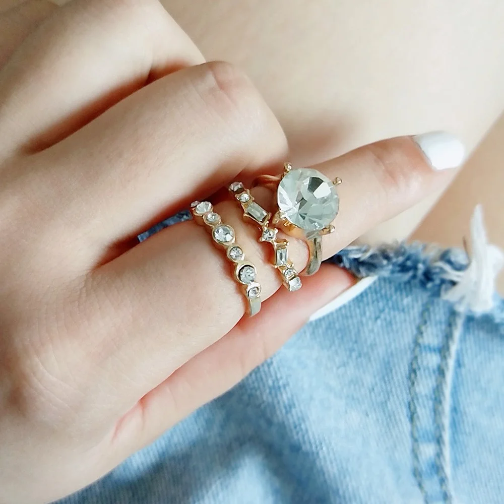 

3 Pcs/set Korean Fashion Accessories For Women Jewelry Brand Luxury New Inlay Zircon Ring 2021 Trend Grunge Jewelry Wholesale