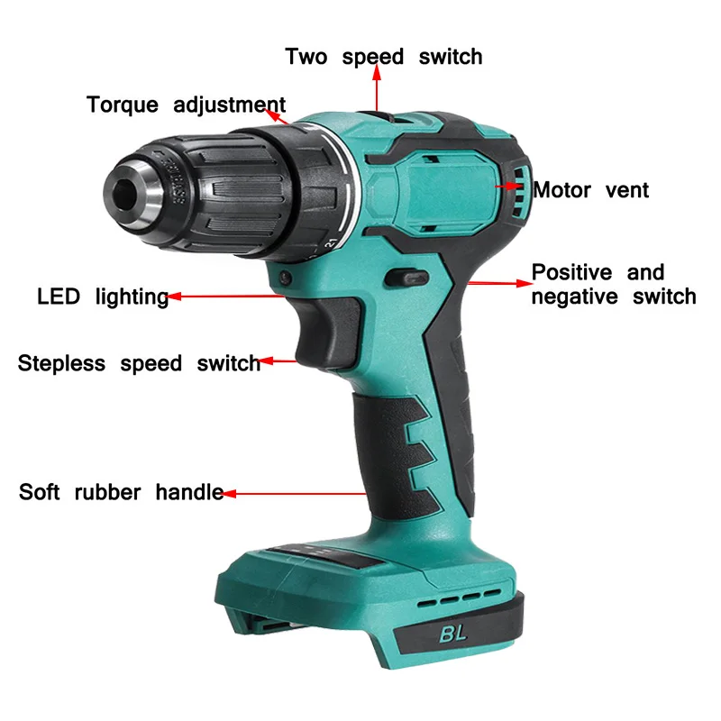 

18V Electric Cordless Brushless Impact Drill 90N.m Rechargable DIY Power Tool Hammer Drill Screwdriver Wrench For Makita Battery