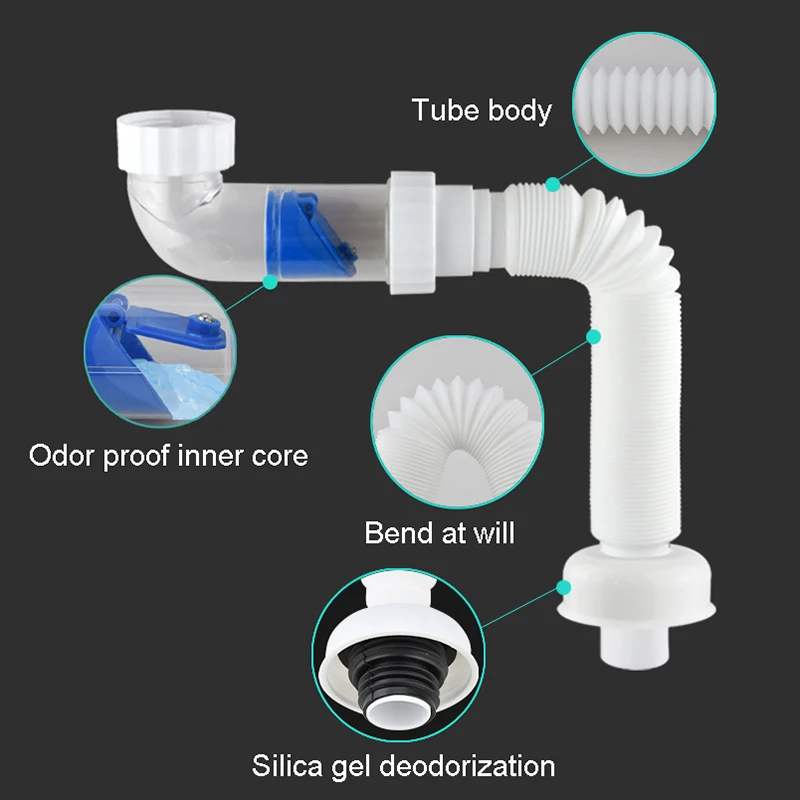 abs drain hose washbasin corrugated curved pipe bathroom expandable flexible drain tube kitchen sink sewer deodorant accessories free global shipping