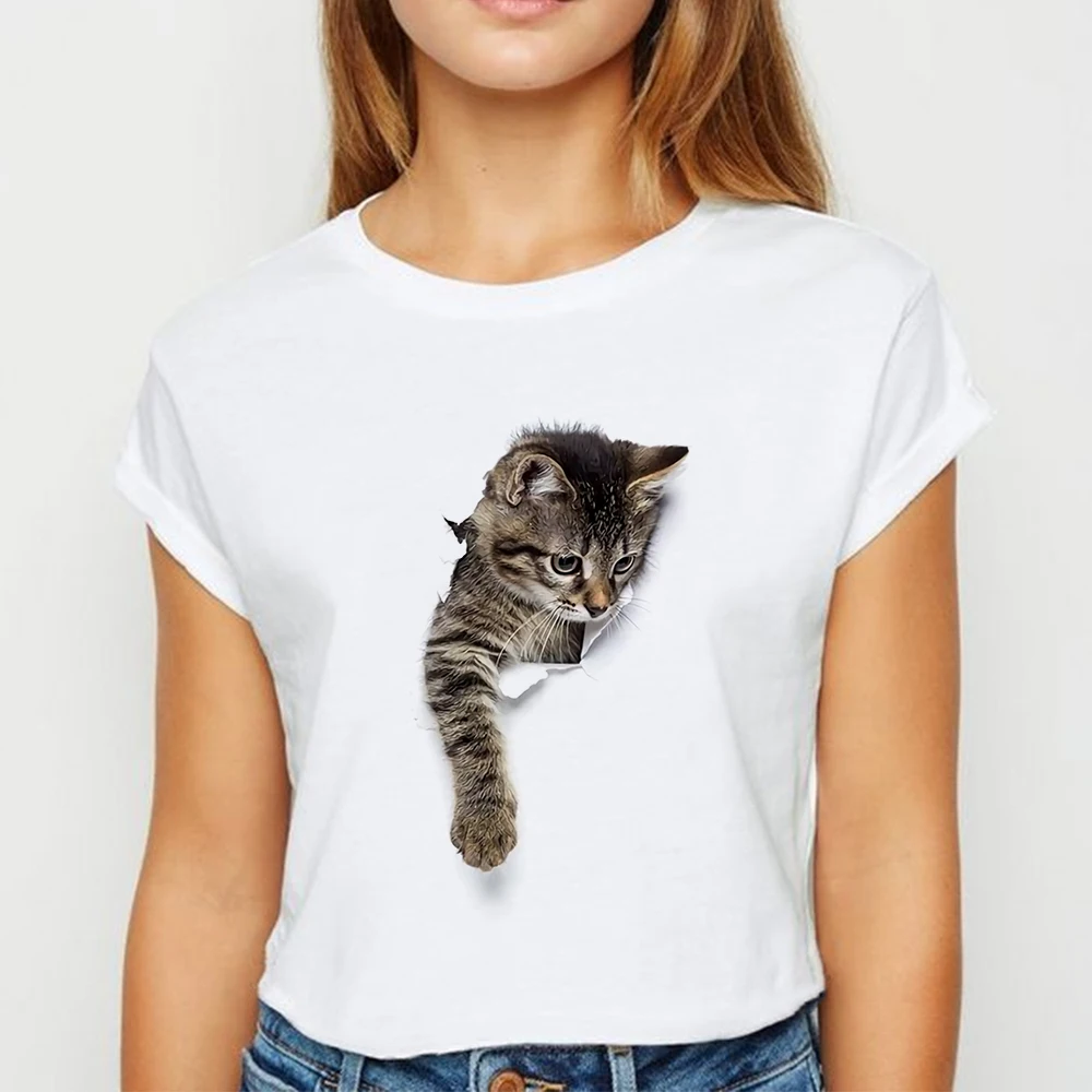 Футболка с изображением кота новые модные женские футболки Kawaii коротким рукавом