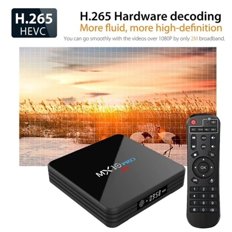 ТВ приставка Mx10 Pro Android 8 1 4 ГБ/32 ГБ Rk3328 / 4K Vp9 H.265 Hdr10 Usb3.0 Bluetooth