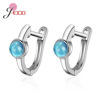 simple trendy 925 sterling silver clear cubic zircon blue crystal hoop earrings for women girl party gifts jewelry ornament