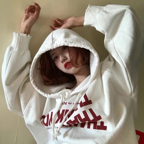 ShanH 1368 bai Harajuku толстовки с капюшоном и буквенным принтом, Зимние Повседневные флисовые толстовки с капюшоном большого размера, женское плотное пальто, студенческие пуловеры с длинным рукавом - Цвет: ShanH 1368 bai
