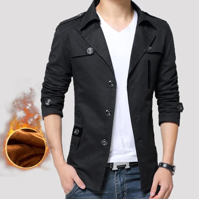 

Fall 2020 new cotton men's windbreaker youth Korean casual fashion solid color lapel Single-breasted trench coat overcoat jacket